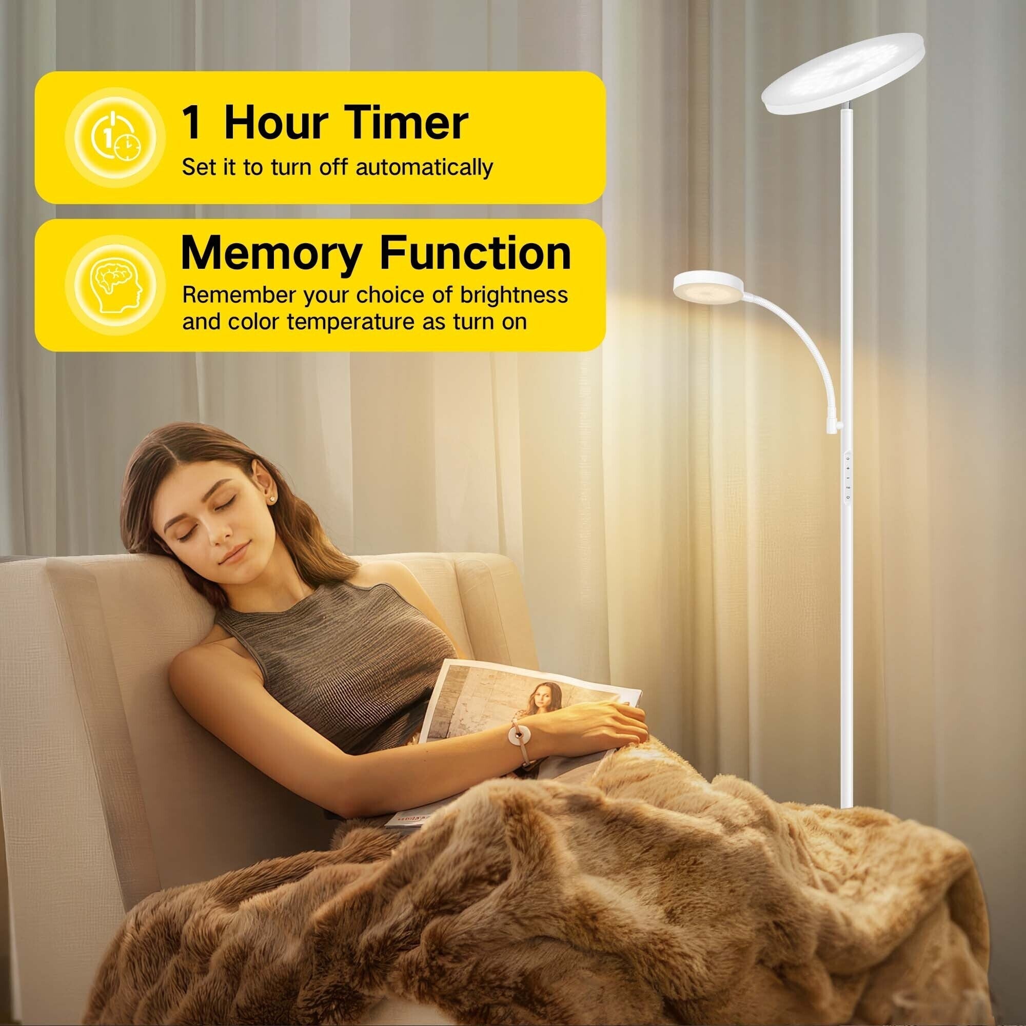 Lampadaire torche à 70 LED avec commande tactile et télécommande - N/A