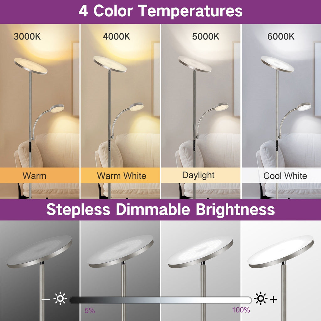 Lampadaire torche à 70 LED avec commande tactile et télécommande - N/A