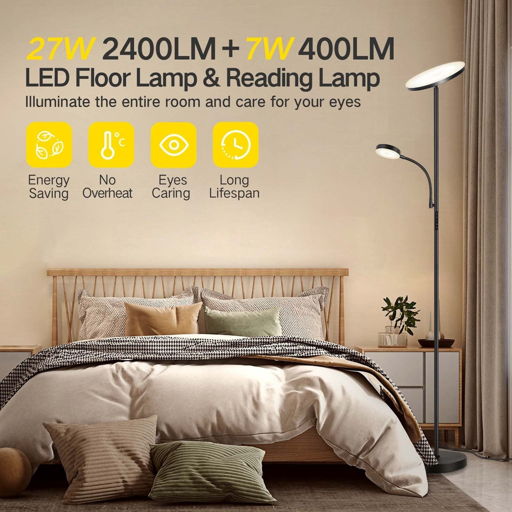 Lampadaire torche à 70 LED avec commande tactile et télécommande - N/A