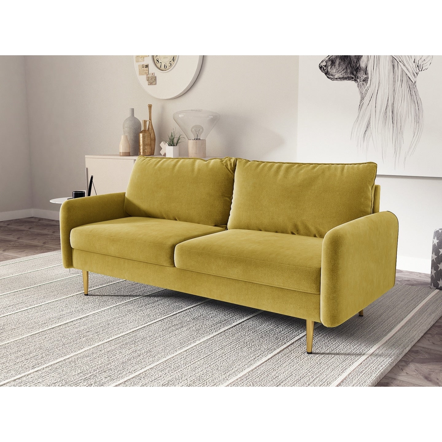 Canapé à accoudoirs carrés en velours de 70 po