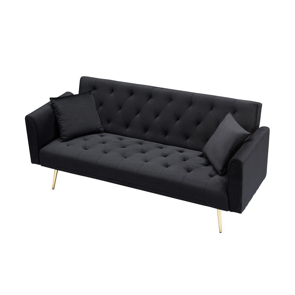 Canapé double pliable de 71 pouces, de style rétro américain, en velours noir