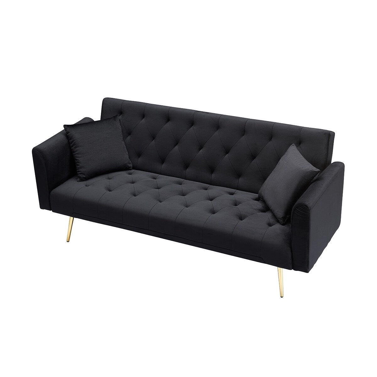 Canapé double pliable de 71 pouces, de style rétro américain, en velours noir