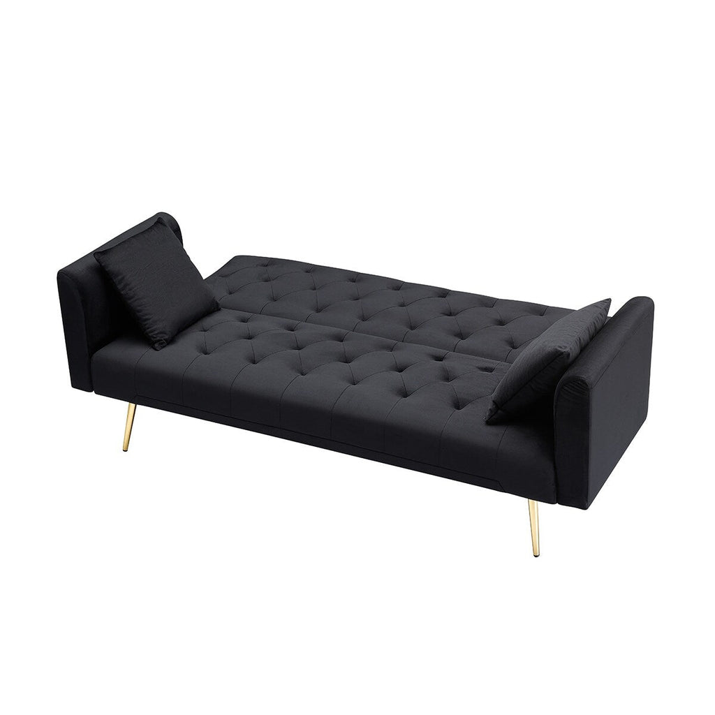 Canapé double pliable de 71 pouces, de style rétro américain, en velours noir