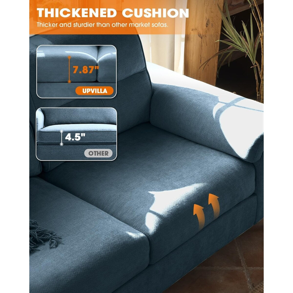 Canapé 2 places en chenille 71,25 po – Assise profonde avec coussin 8 places, accoudoir convertible et housse amovible