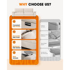 Canapé 2 places en chenille 71,25 po – Assise profonde avec coussin 8 places, accoudoir convertible et housse amovible