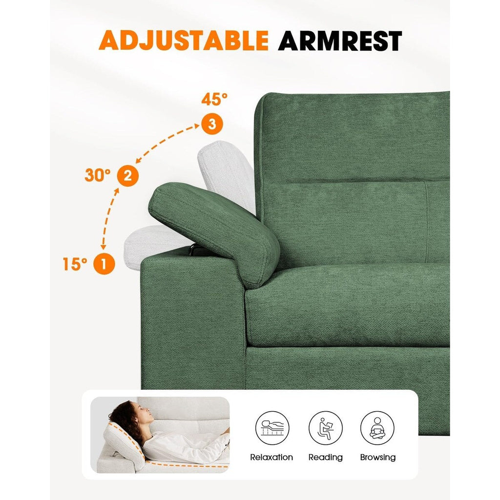 Canapé 2 places en chenille 71,25 po – Assise profonde avec coussin 8 places, accoudoir convertible et housse amovible