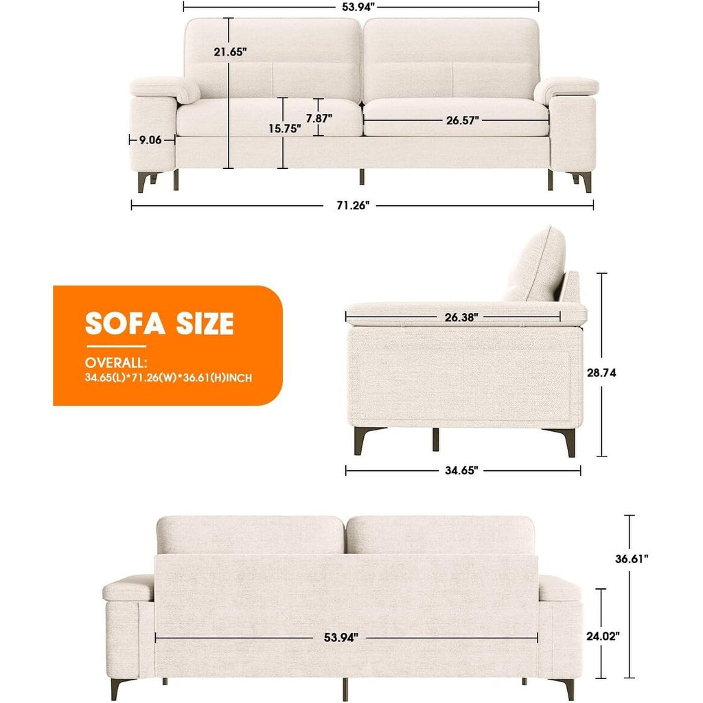 Canapé 2 places en chenille 71,25 po – Assise profonde avec coussin 8 places, accoudoir convertible et housse amovible