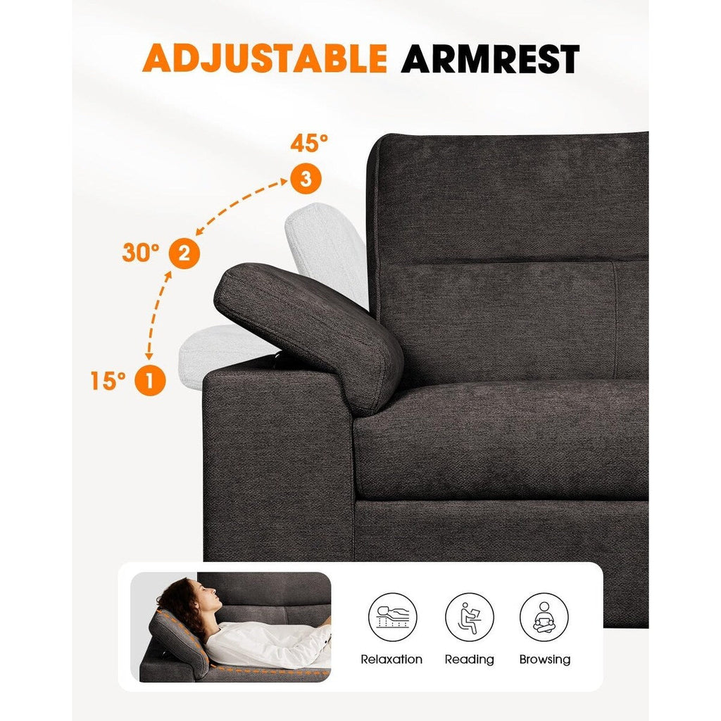 Canapé 2 places en chenille 71,25 po – Assise profonde avec coussin 8 places, accoudoir convertible et housse amovible