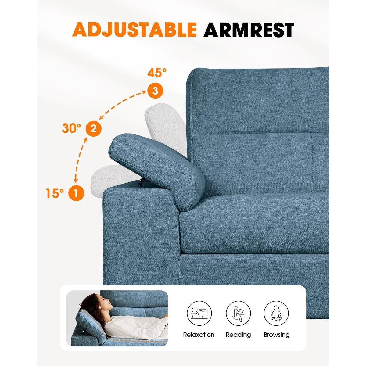 Canapé 2 places en chenille 71,25 po – Assise profonde avec coussin 8 places, accoudoir convertible et housse amovible