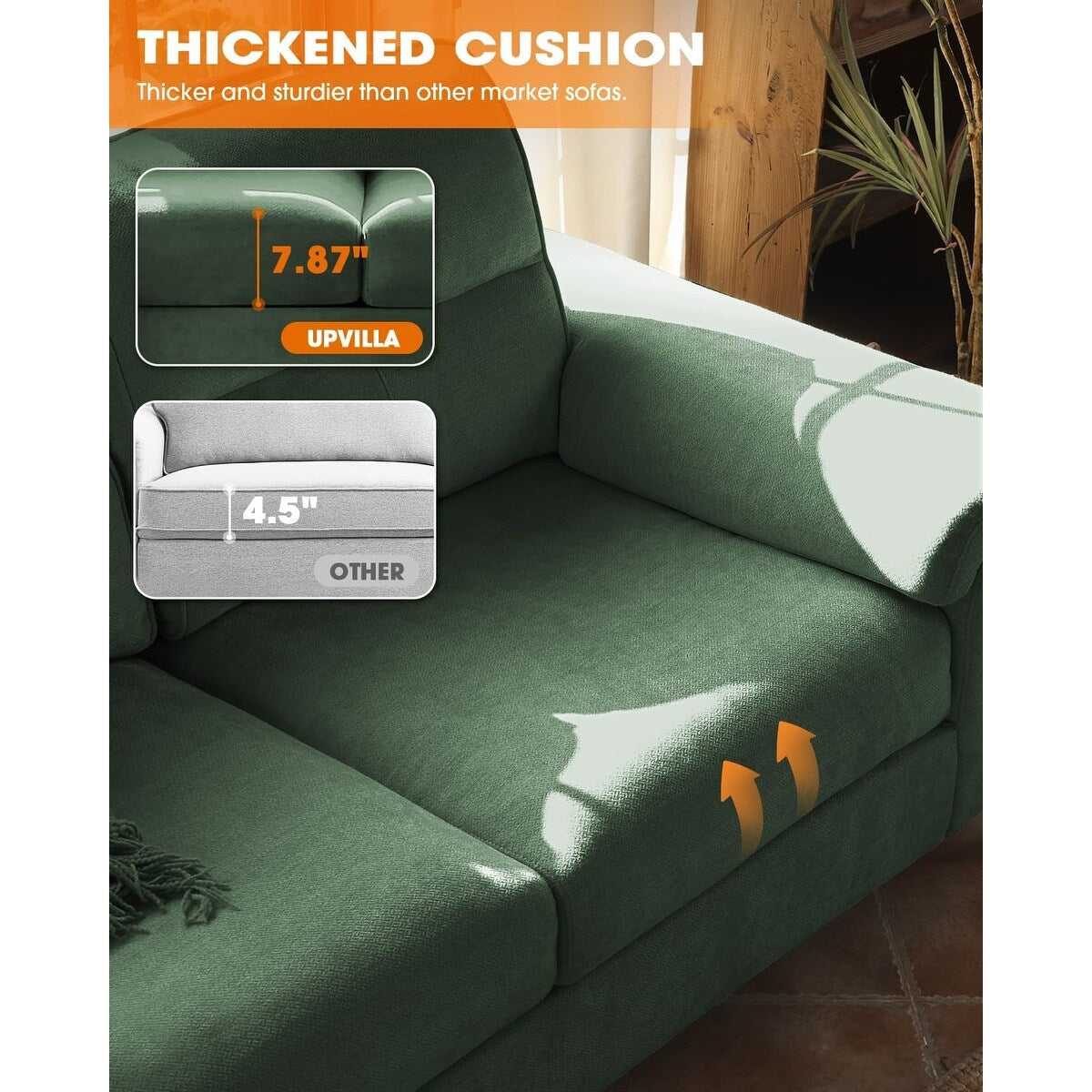 Canapé 2 places en chenille 71,25 po – Assise profonde avec coussin 8 places, accoudoir convertible et housse amovible