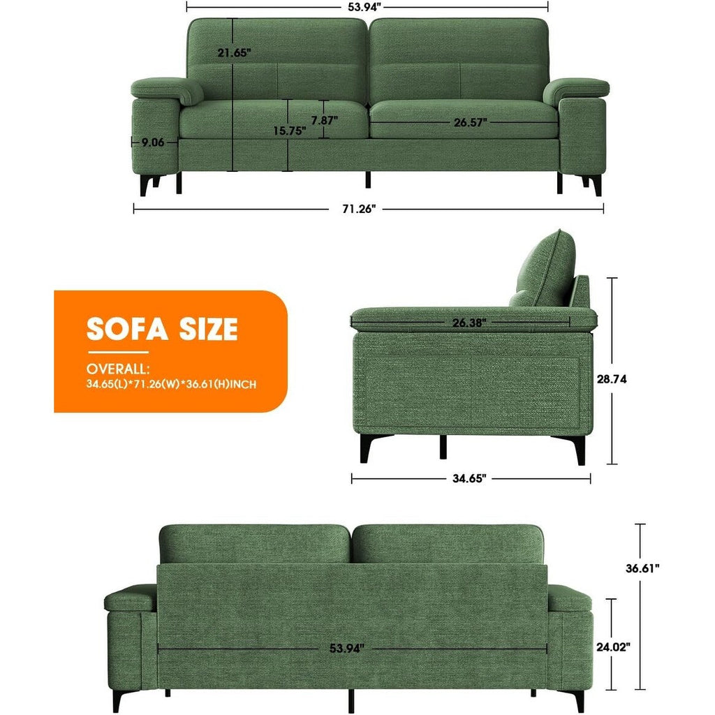 Canapé 2 places en chenille 71,25 po – Assise profonde avec coussin 8 places, accoudoir convertible et housse amovible