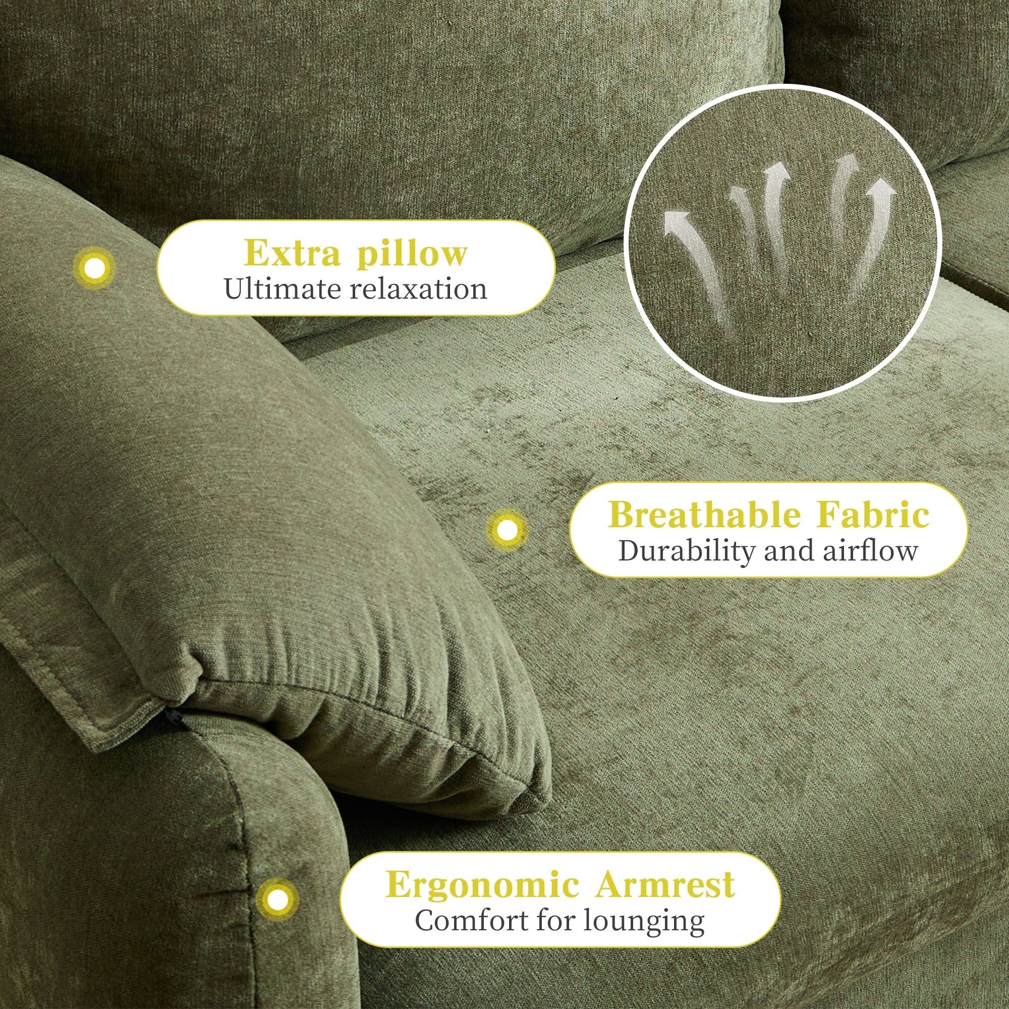 Canapé 2 places en chenille 71,28 pouces, confort nuageux avec éponge haute résilience, design minimaliste moderne