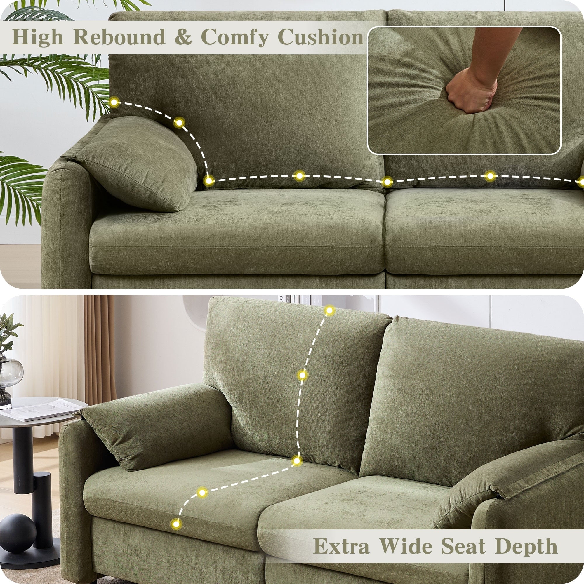 Canapé 2 places en chenille 71,28 pouces, confort nuageux avec éponge haute résilience, design minimaliste moderne