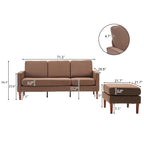 Canapé d'intérieur modulaire 3 places avec accoudoirs en lin de 71,65 po de largeur et pédales Concubine, beige