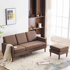 Canapé d'intérieur modulaire 3 places avec accoudoirs en lin de 71,65 po de largeur et pédales Concubine, beige