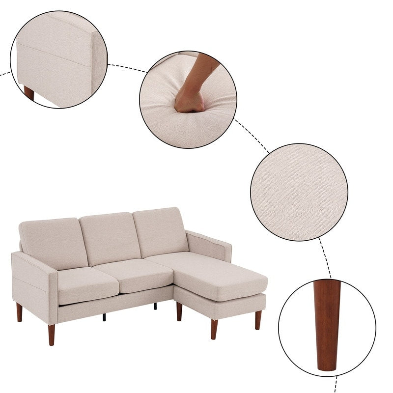 Canapé d'intérieur modulaire 3 places avec accoudoirs en lin de 71,65 po de largeur et pédales Concubine, beige