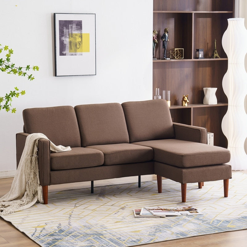 Canapé d'intérieur modulaire 3 places avec accoudoirs en lin de 71,65 po de largeur et pédales Concubine, beige