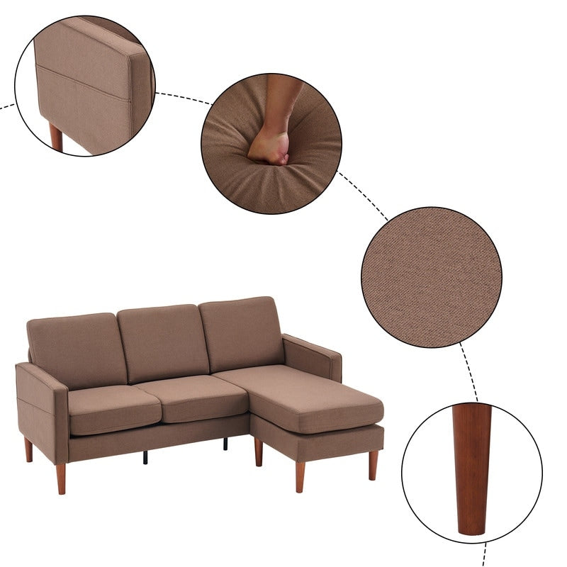 Canapé d'intérieur modulaire 3 places avec accoudoirs en lin de 71,65 po de largeur et pédales Concubine, beige