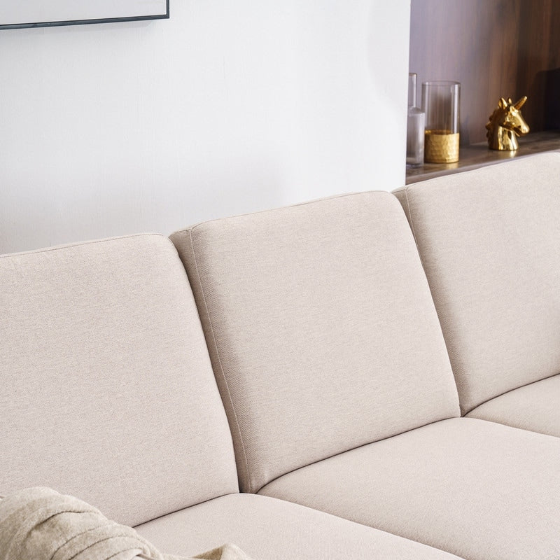 Canapé d'intérieur modulaire 3 places avec accoudoirs en lin de 71,65 po de largeur et pédales Concubine, beige