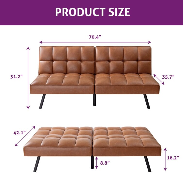 Canapé convertible moderne en similicuir sans accoudoirs avec dossier divisé