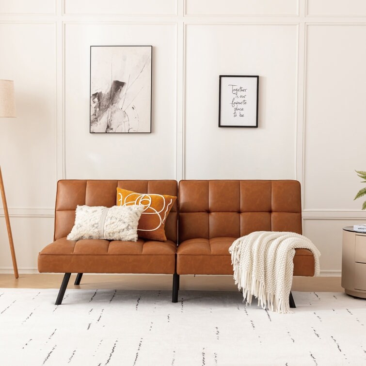 Canapé convertible moderne en similicuir sans accoudoirs avec dossier divisé