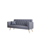 Canapé convertible 3 places en velours avec deux coussins décoratifs et pieds en métal pour le salon