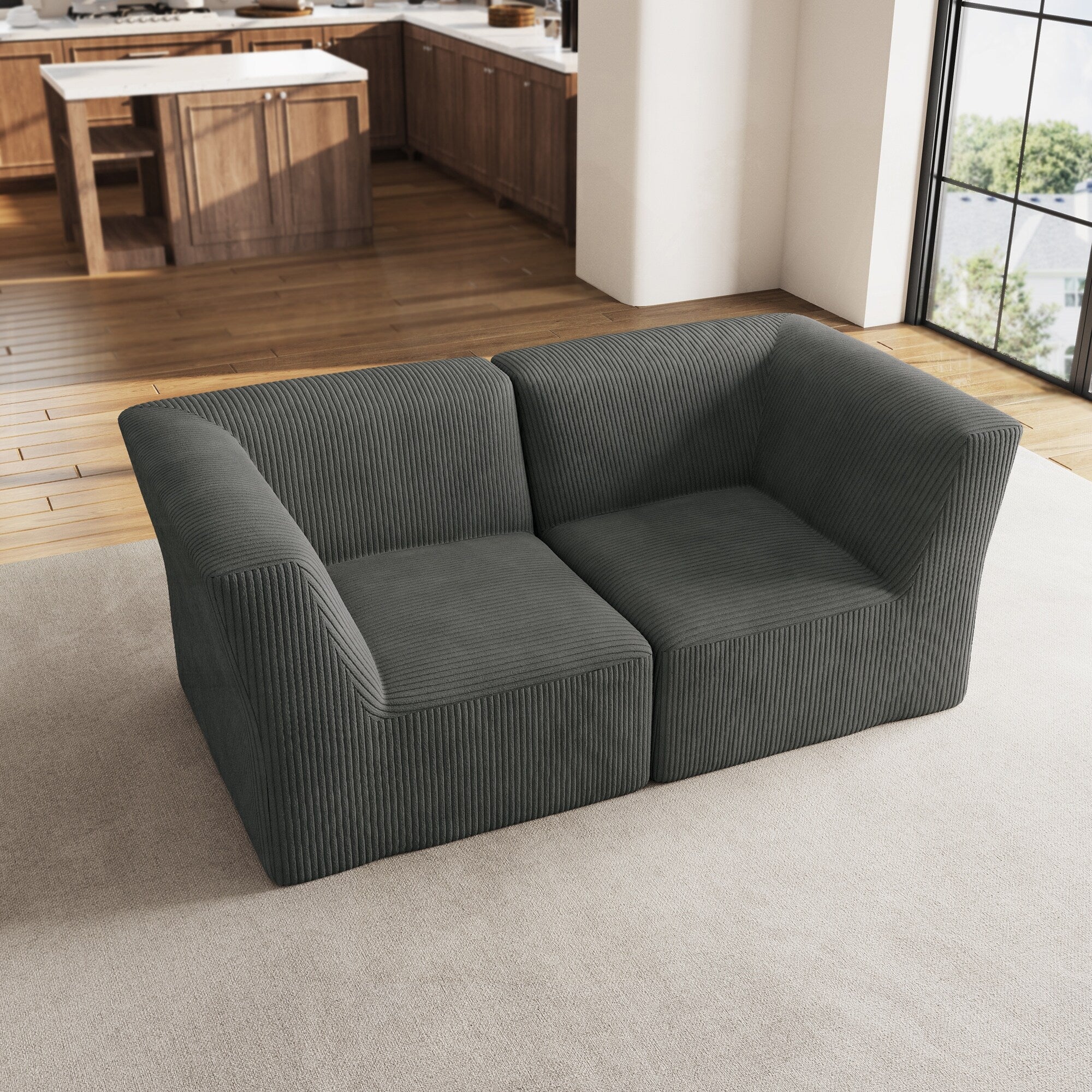 Canapé sectionnel modulaire en velours côtelé de 71 W, entièrement moulé en éponge