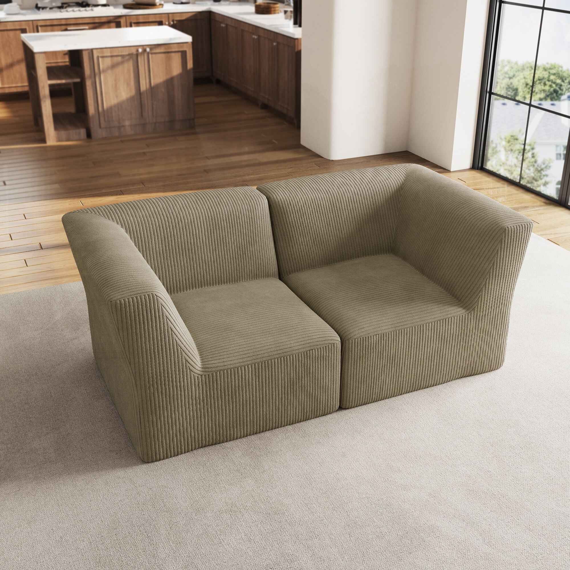 Canapé sectionnel modulaire en velours côtelé de 71 W, entièrement moulé en éponge