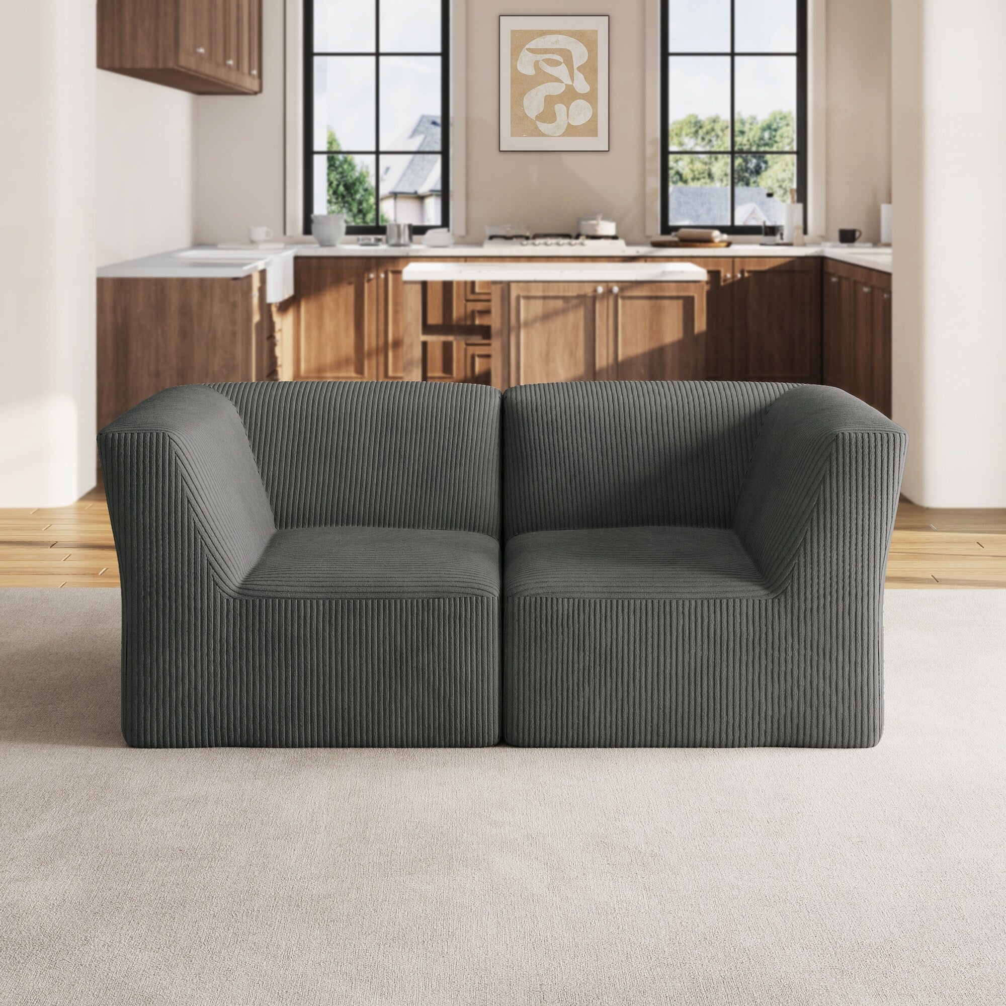 Canapé sectionnel modulaire en velours côtelé de 71 W, entièrement moulé en éponge