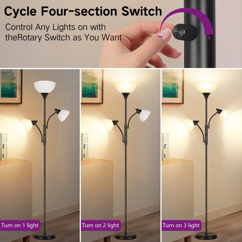 Lampadaire torche moderne de 71 po avec lampes de lecture réglables - N/A