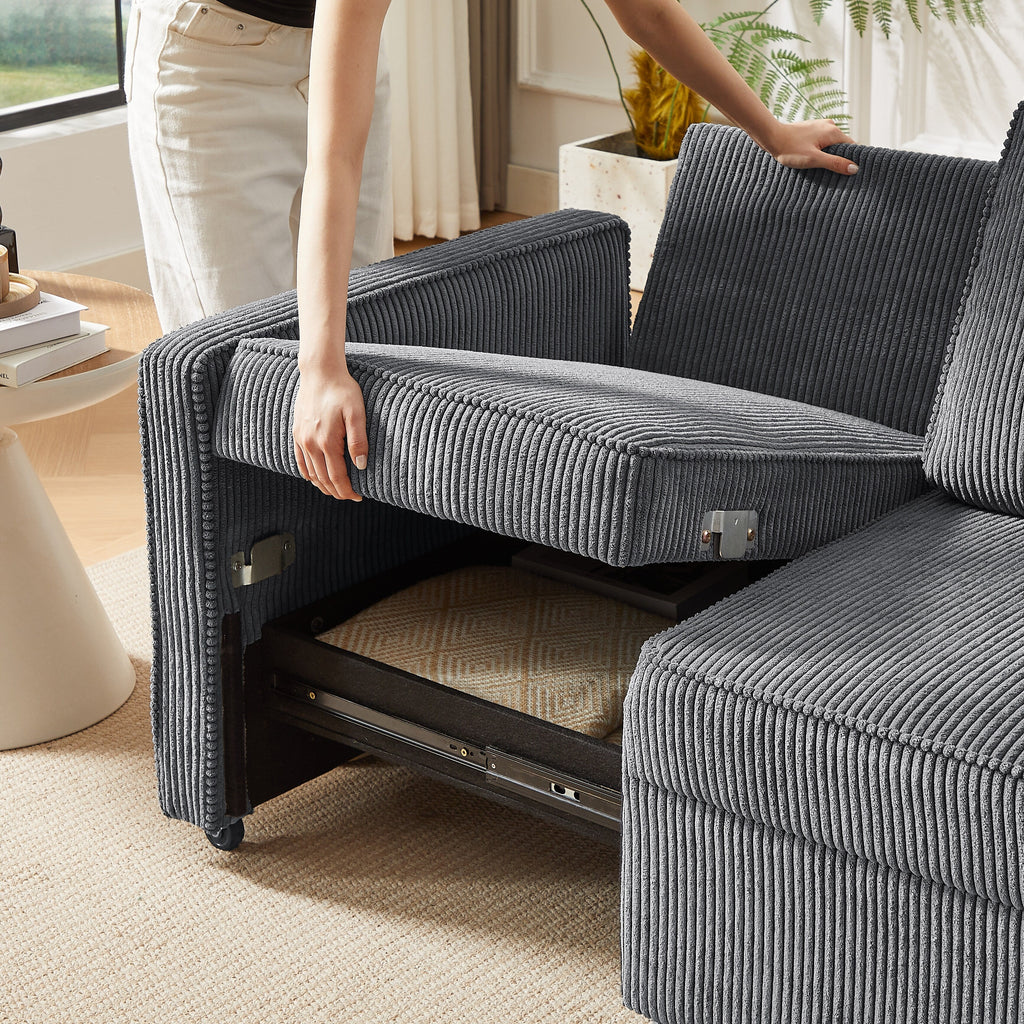 Canapé 3 places en velours côtelé 72,64 avec coussins en éponge haute densité et à ressorts