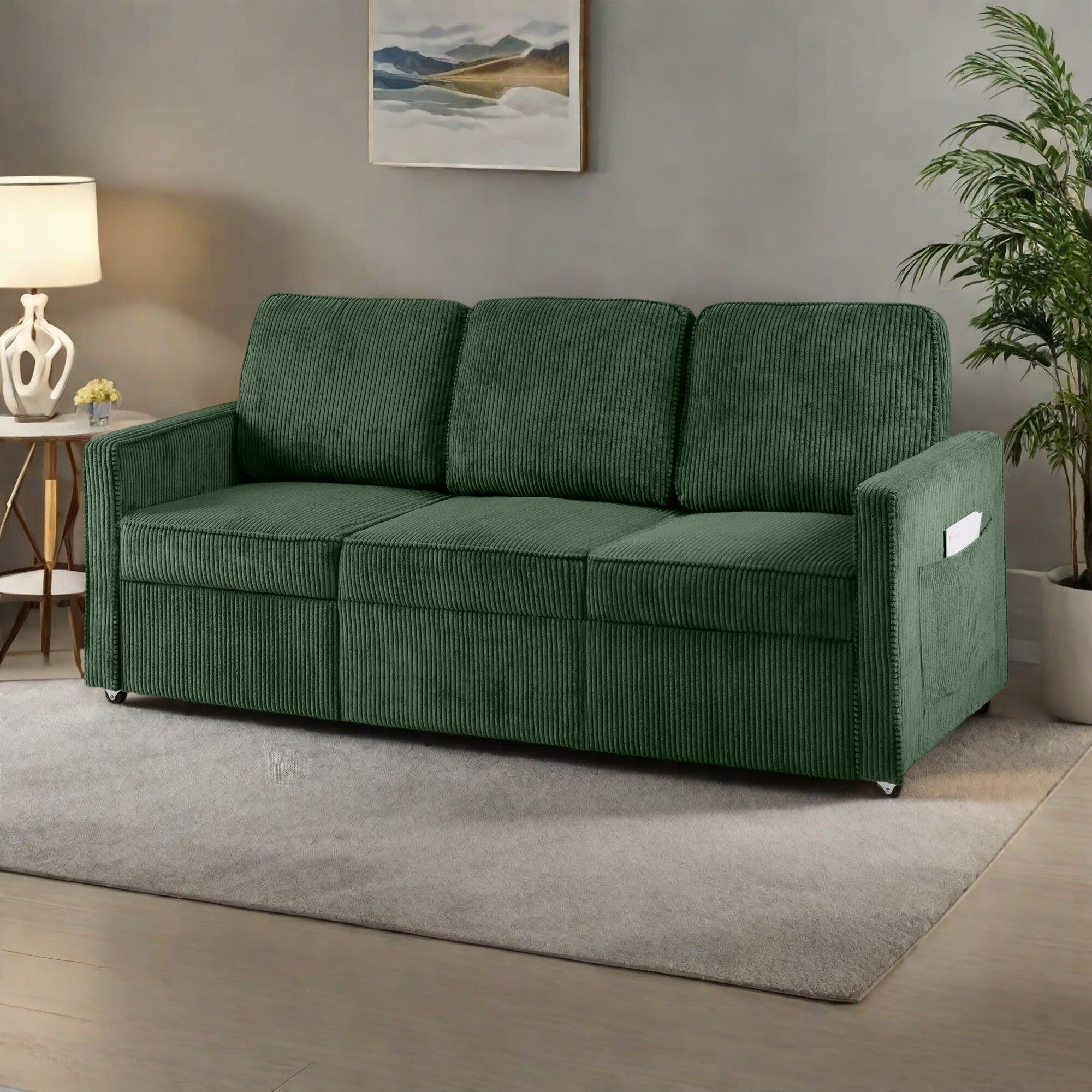 Canapé 3 places en velours côtelé 72,64 avec coussins en éponge haute densité et à ressorts