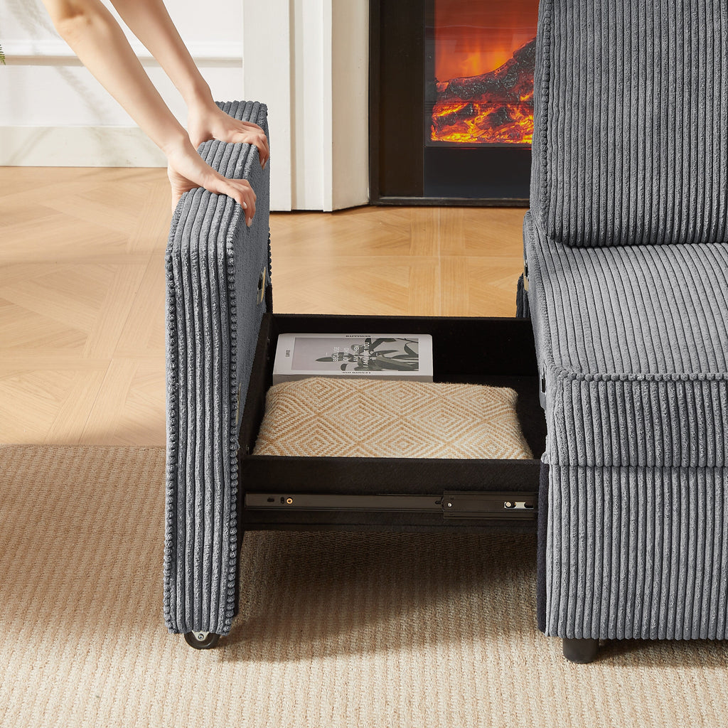 Canapé 3 places en velours côtelé 72,64 avec coussins en éponge haute densité et à ressorts