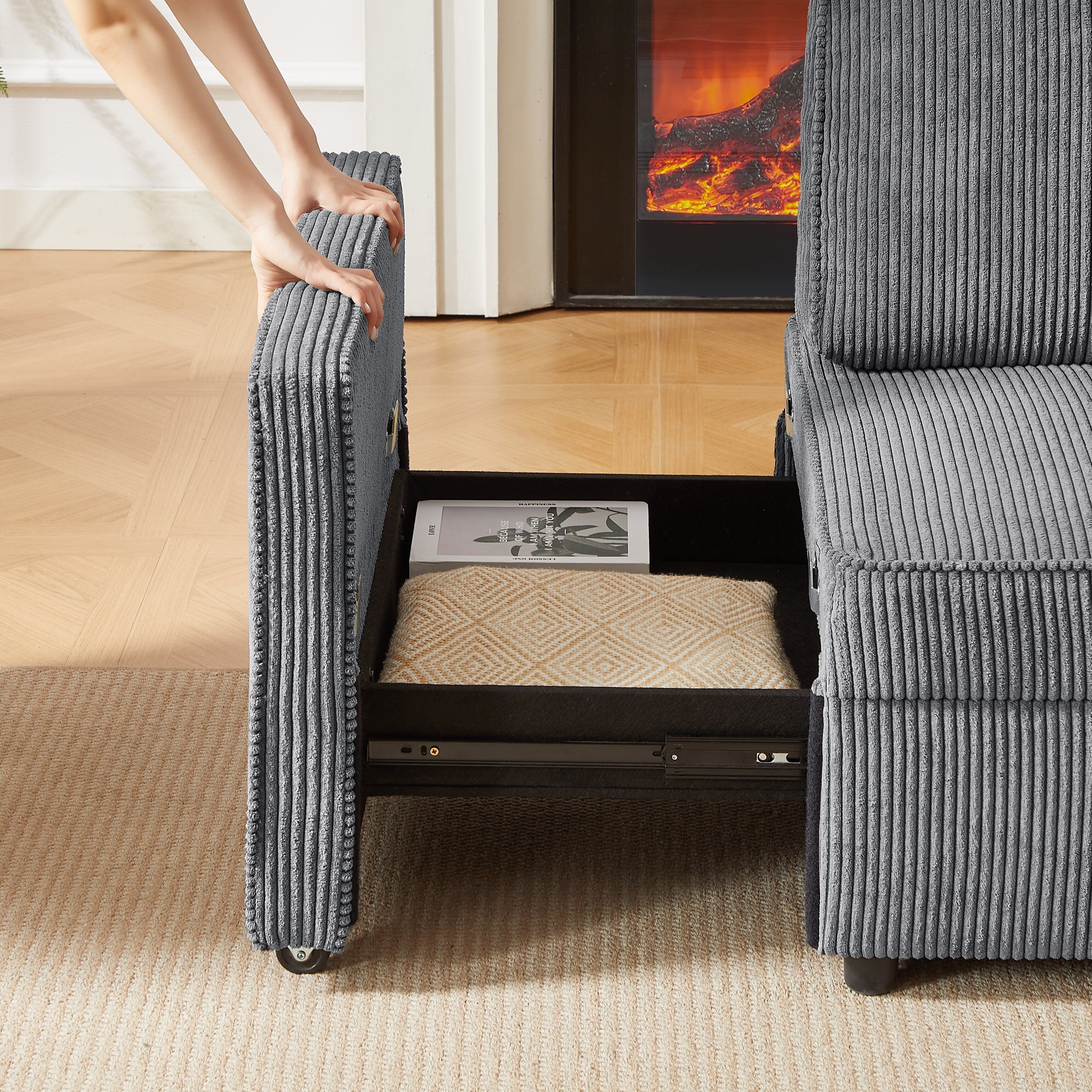 Canapé 3 places en velours côtelé 72,64 avec coussins en éponge haute densité et à ressorts