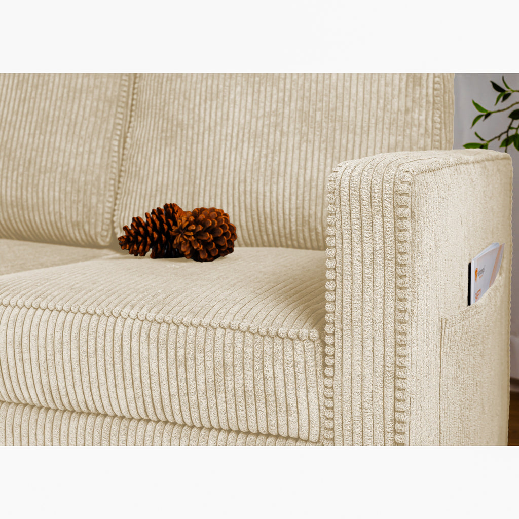 Canapé 3 places en velours côtelé 72,64 avec coussins en éponge haute densité et à ressorts