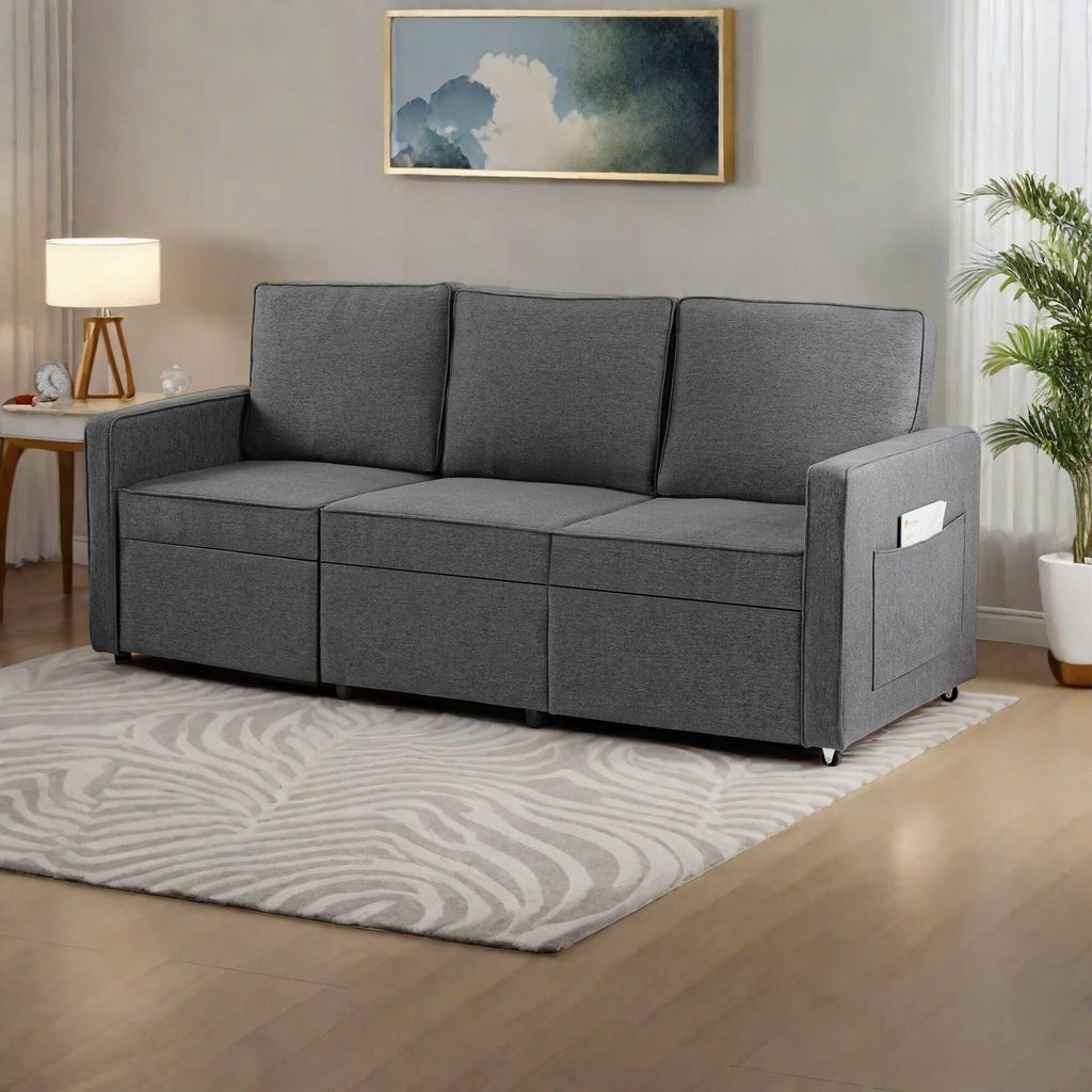 Canapé 3 places en lin 72,64 pouces avec coussins en éponge haute densité pour salon et chambre