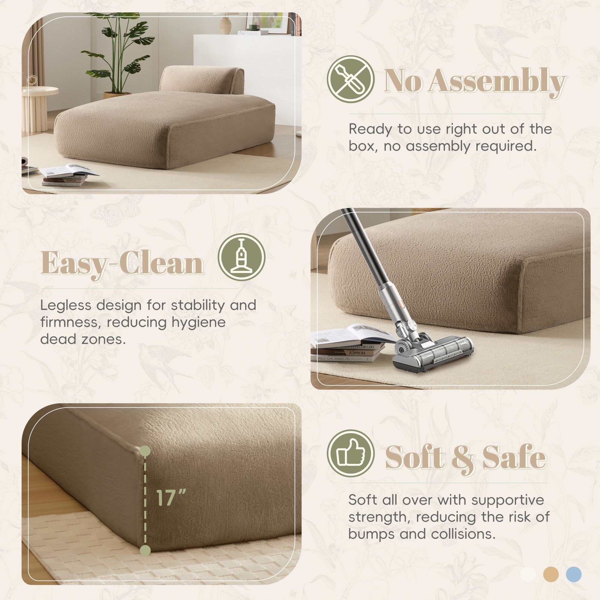 Canapé-lit modulaire surdimensionné de 72 pouces, spacieux et rempli de mousse compressée