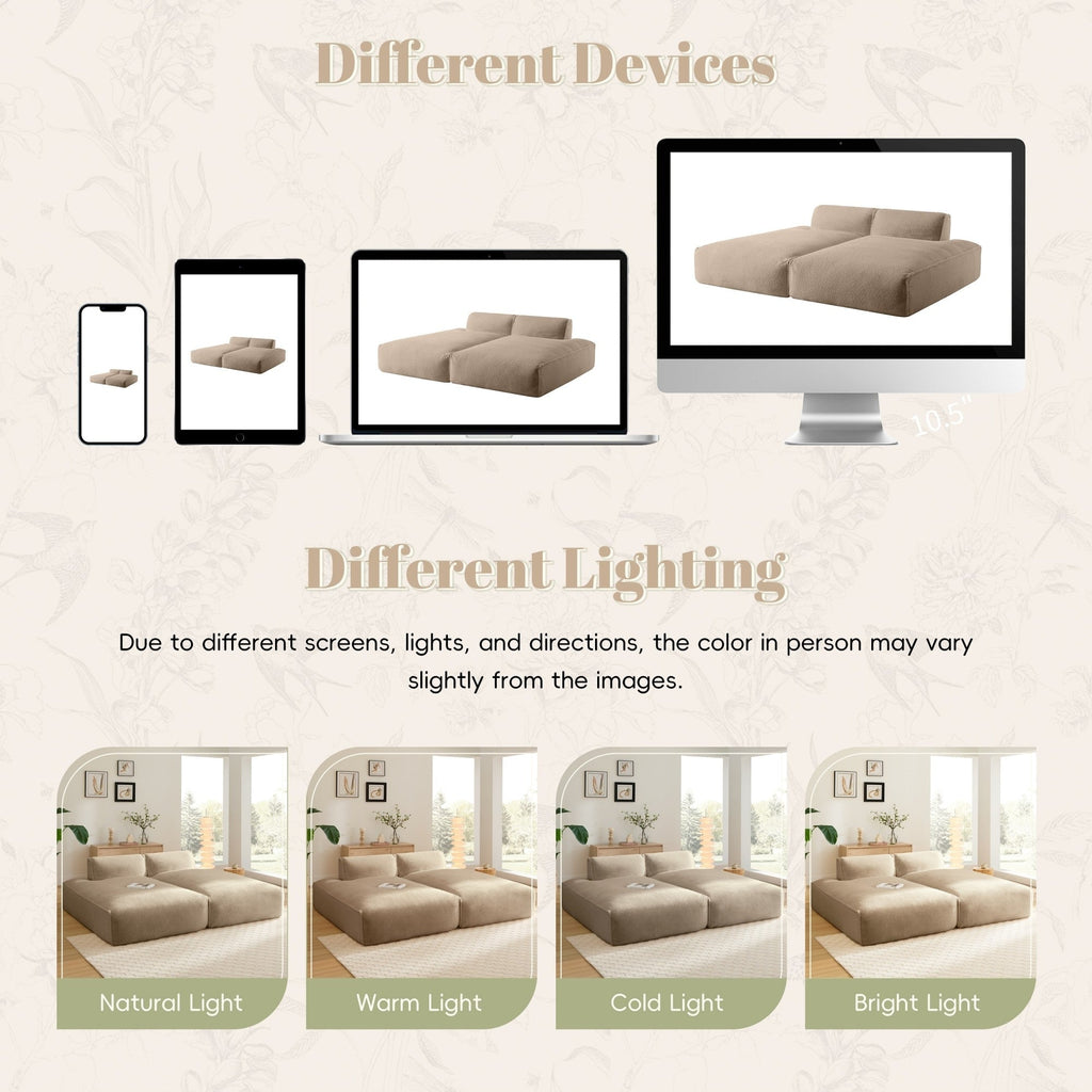 Canapé-lit modulaire surdimensionné de 72 pouces, spacieux et rempli de mousse compressée