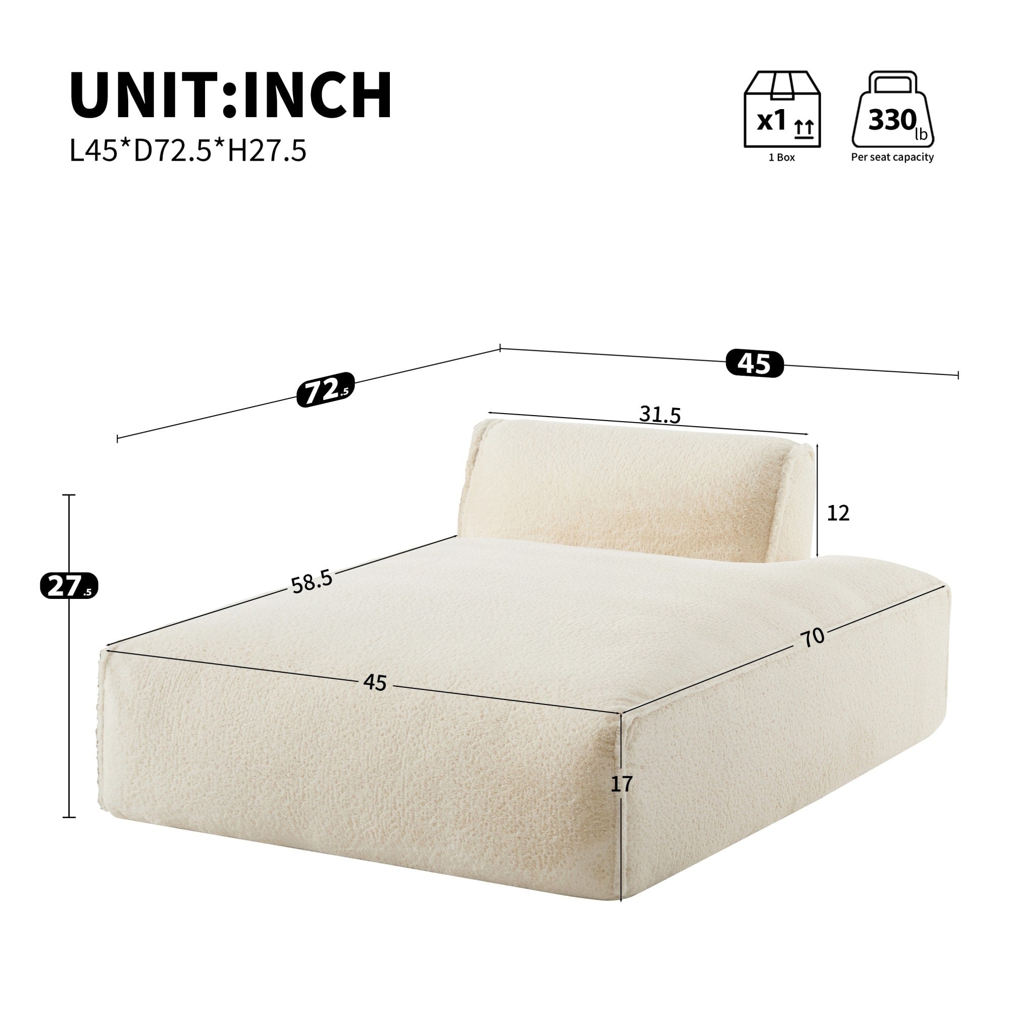 Canapé-lit modulaire surdimensionné de 72 pouces, spacieux et rempli de mousse compressée