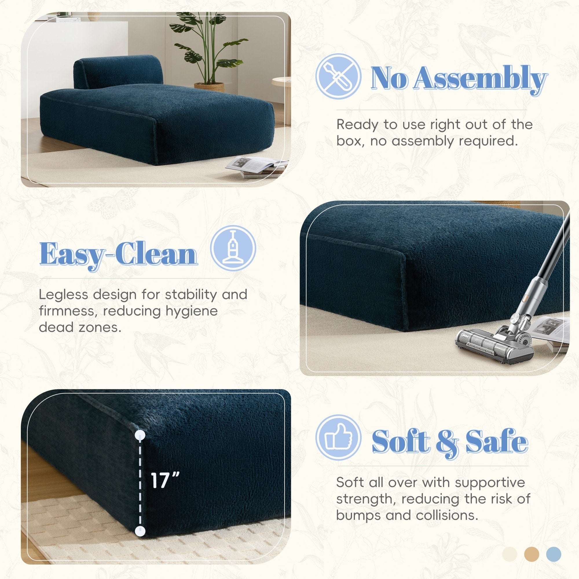 Canapé-lit modulaire surdimensionné de 72 pouces, spacieux et rempli de mousse compressée