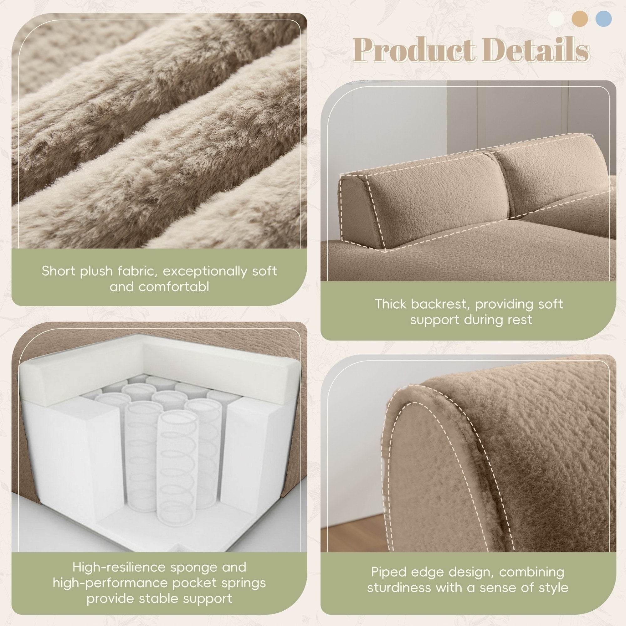 Canapé-lit modulaire surdimensionné de 72 pouces, spacieux et rempli de mousse compressée