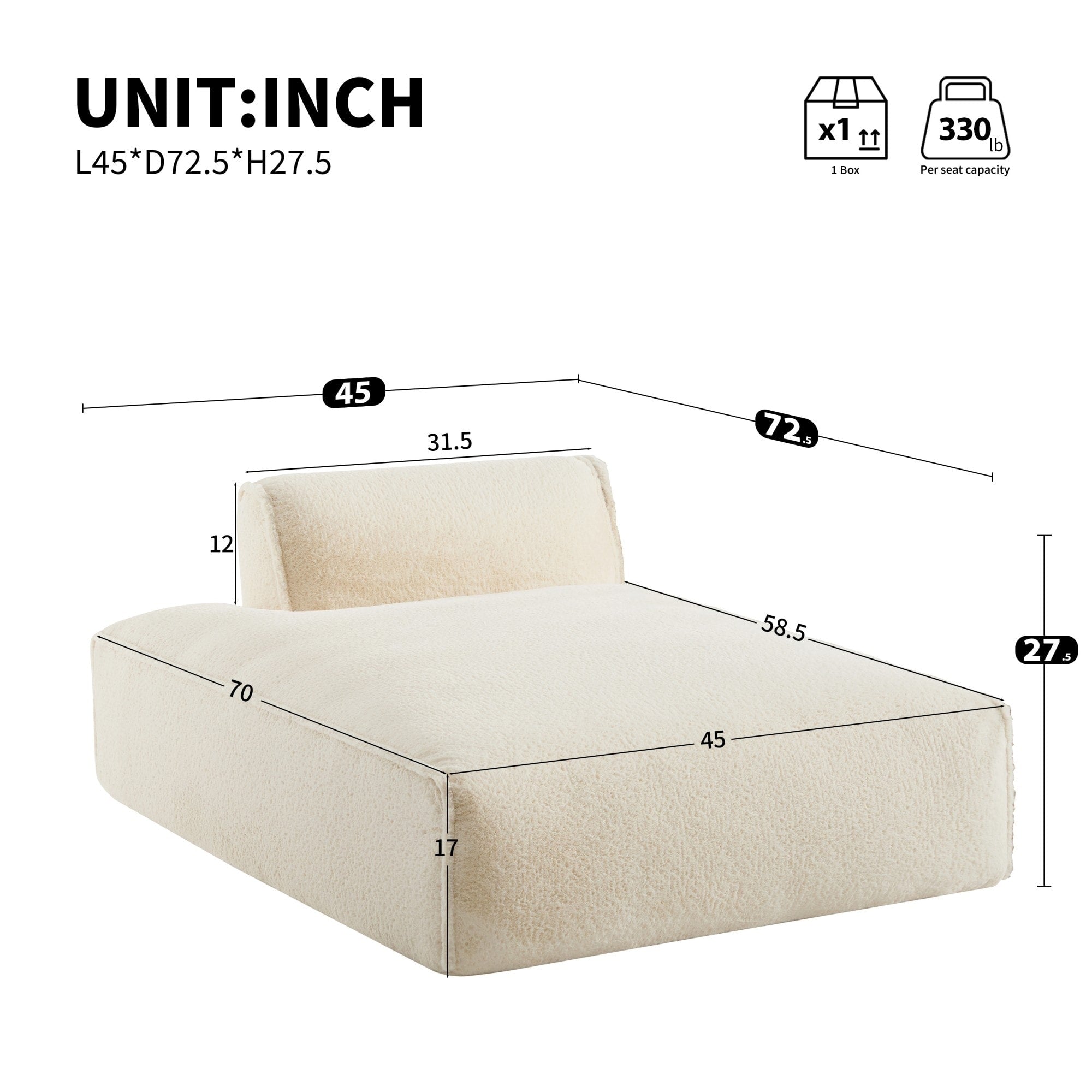 Canapé-lit modulaire surdimensionné de 72 pouces, spacieux et rempli de mousse compressée