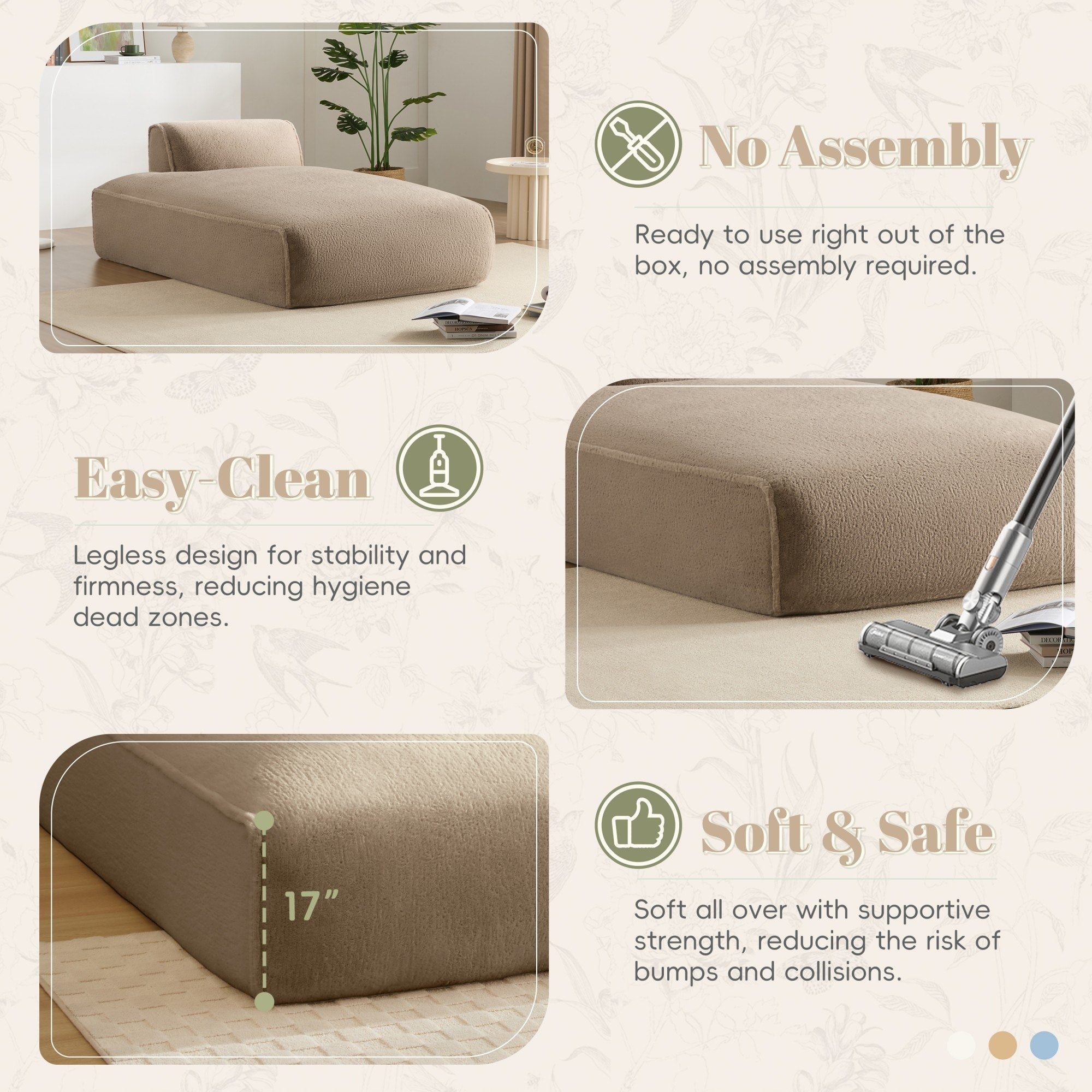 Canapé-lit modulaire surdimensionné de 72 pouces, spacieux et rempli de mousse compressée