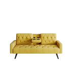 Canapé-lit 3 places en velours avec tête de clou et porte-gobelets pour le salon