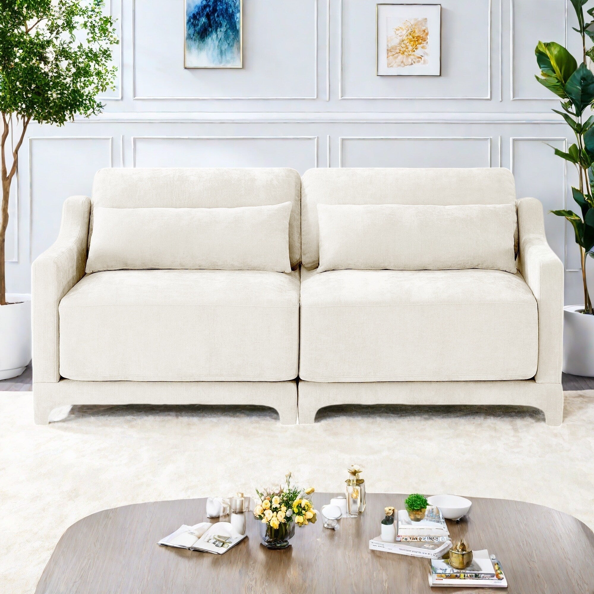 Canapé 3 places en chenille 73,2 avec 2 coussins lombaires pour le salon