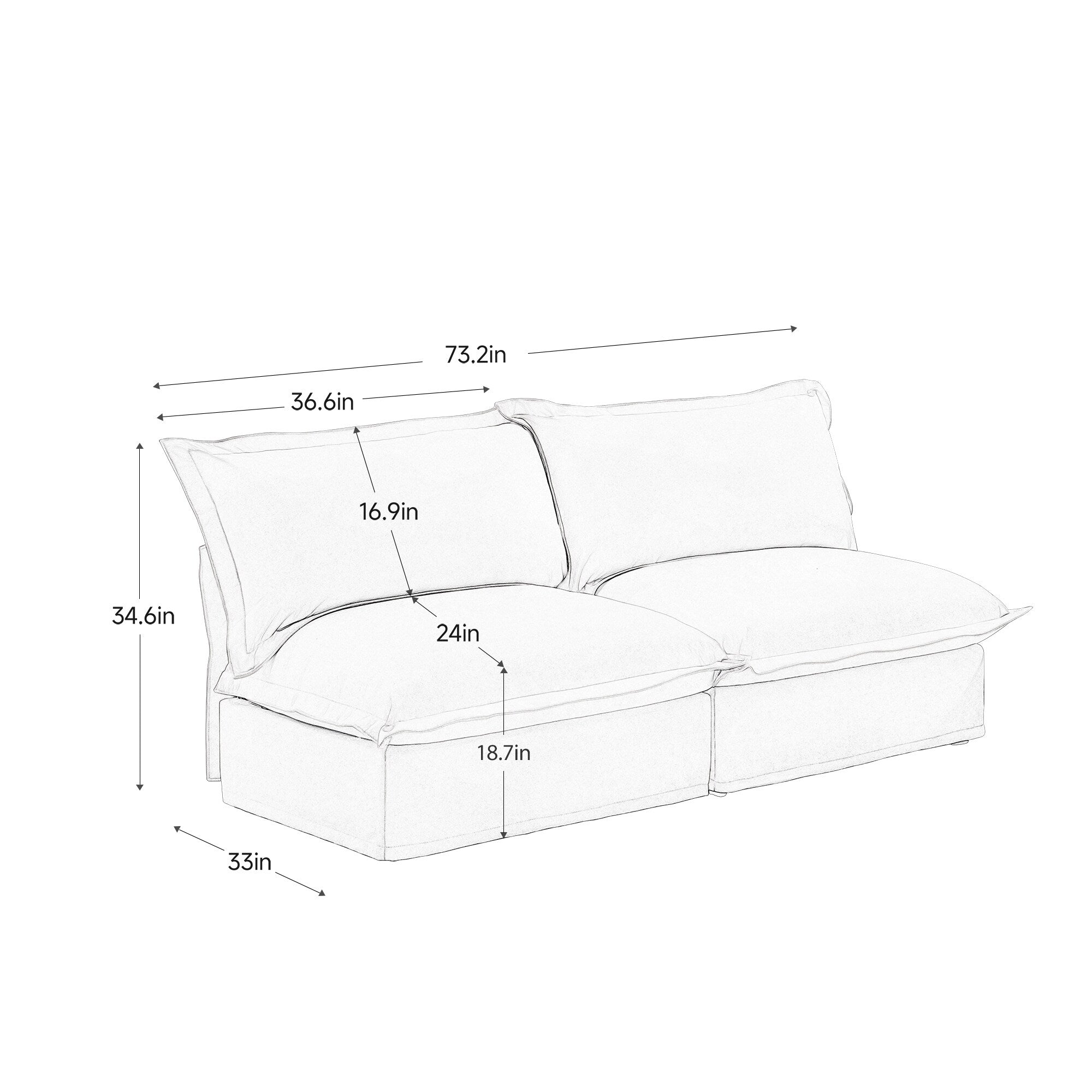 Canapé modulable 3 places en chenille 73.2 avec housses amovibles et lavables et plusieurs coussins