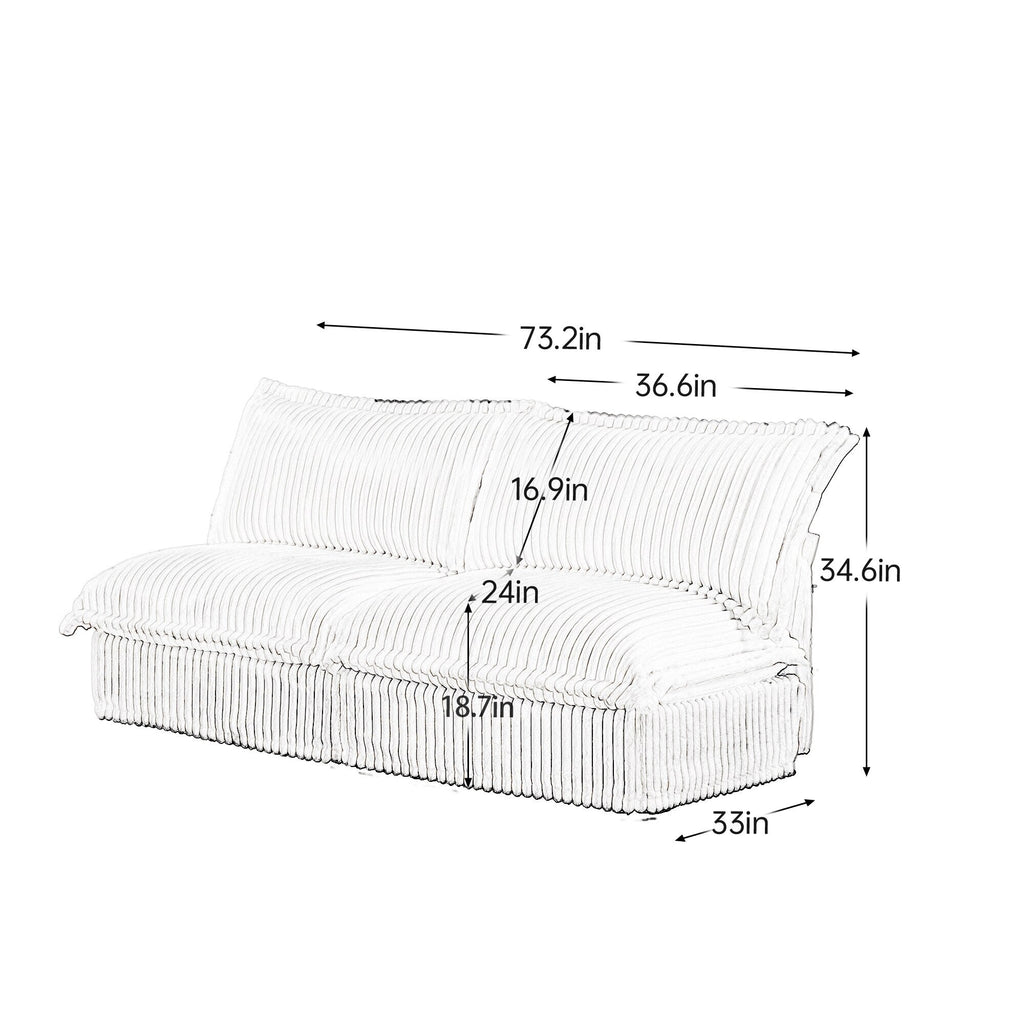Canapé 3 places sans accoudoirs en velours côtelé 73,2 pouces profond pour salon et chambre