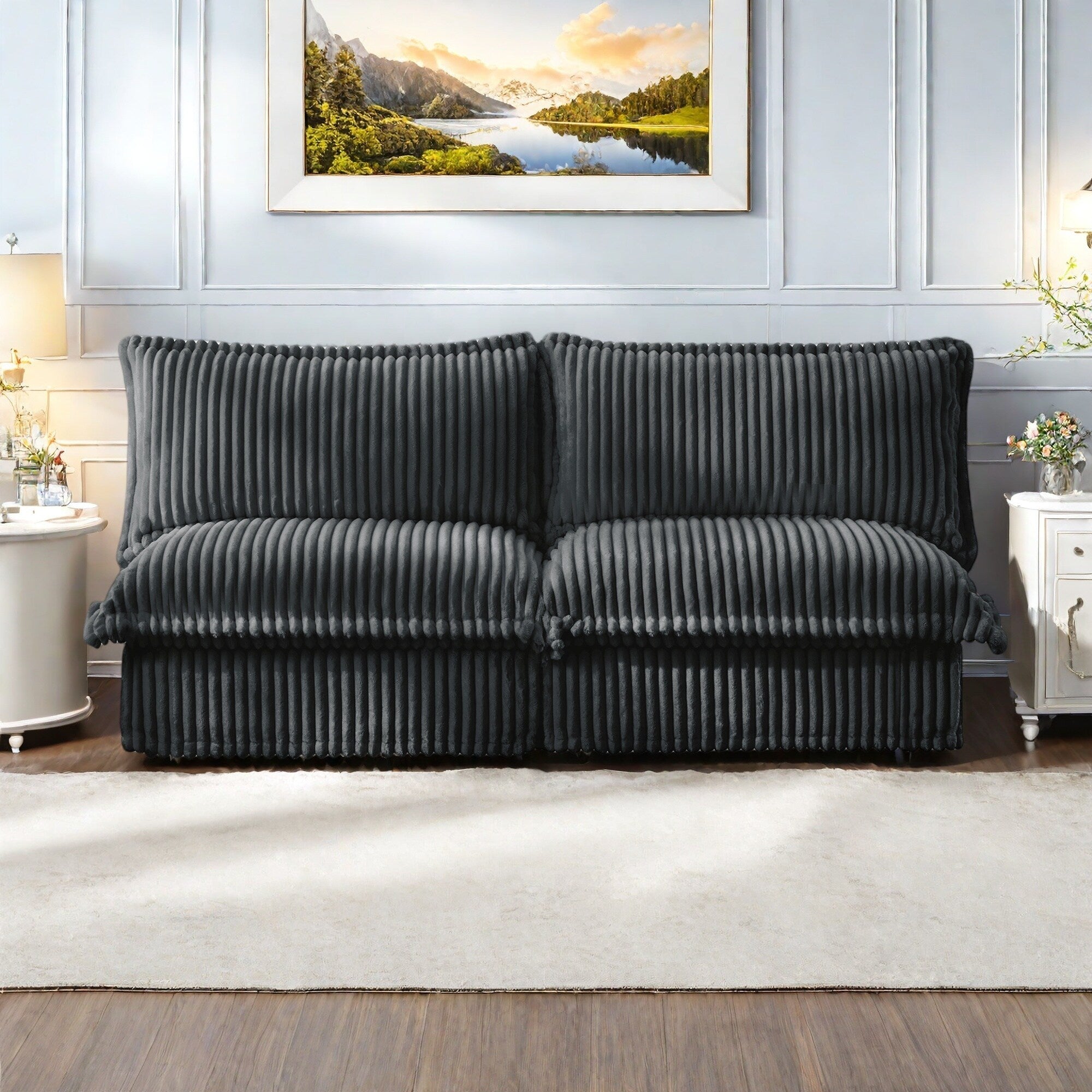 Canapé 3 places sans accoudoirs en velours côtelé 73,2 pouces profond pour salon et chambre