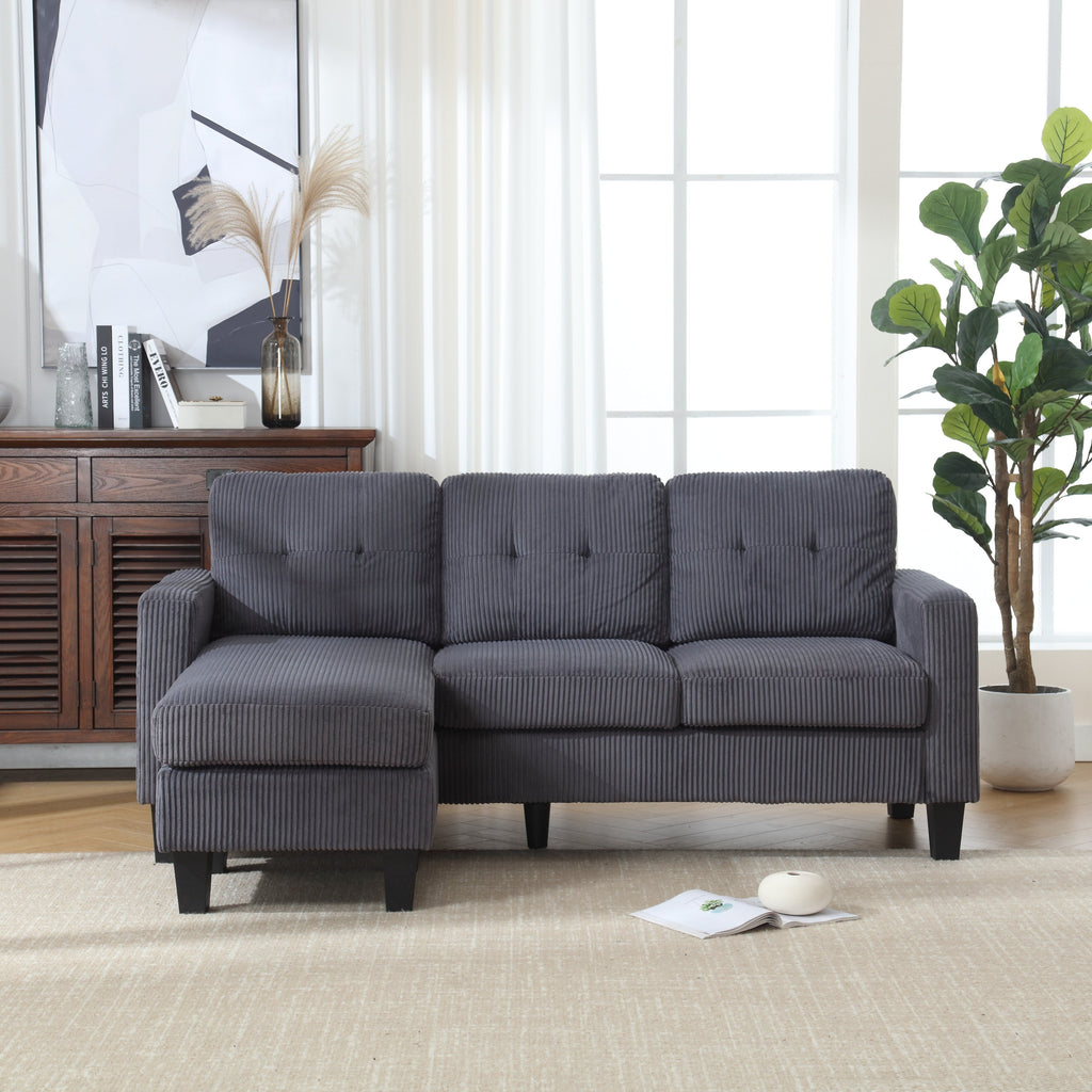 Canapé 3 places en velours en forme de L de 73,62 pouces avec méridienne réversible, montage facile et design adapté aux animaux de compagnie