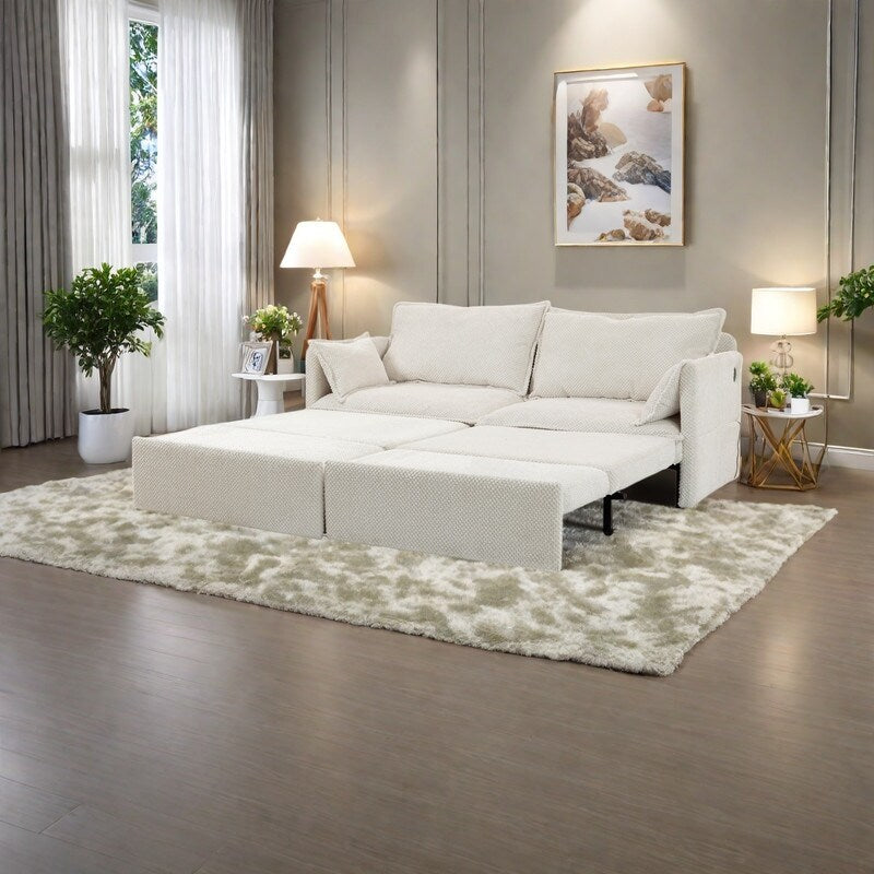 Canapé-lit convertible 3 en 1 en velours côtelé de 73,6 po avec lit gigogne, ports de chargement USB et rangement latéral